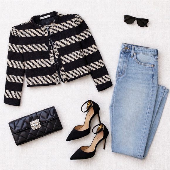 Alice + Olivia Black & White Tweed Cropped Jacket Blazer Size M - Picture 4 of 6